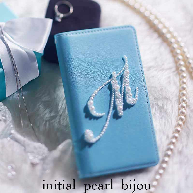 IP-180-6 Hime. Initial Pearl Wallet Case for iPhone 13/13 Pro/13 Mini/11/6/7/8/X/Xr/Xs Max/New SE/12/12 Pro/12 Mini