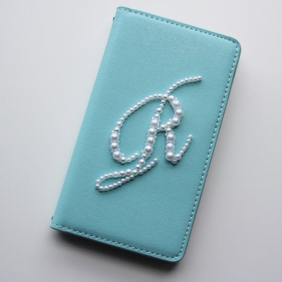 IP-180-6 Hime. Initial Pearl Wallet Case for iPhone 13/13 Pro/13 Mini/11/6/7/8/X/Xr/Xs Max/New SE/12/12 Pro/12 Mini
