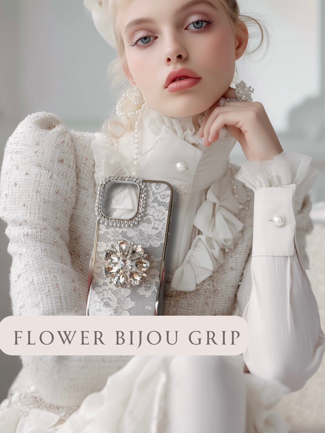 Hime. 大人のフレンチガーリー フラワーレース iPhoneケース|リバーレース×ジュエルデザイン(全機種対応)