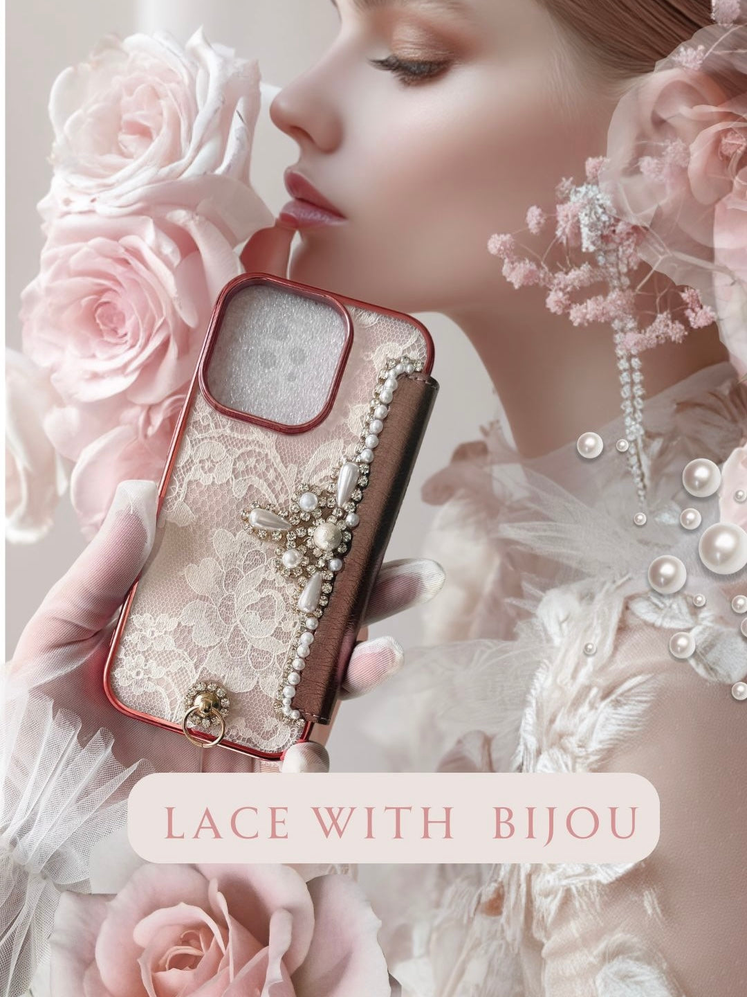 IP-177 Hime. レースシートインパールFlowerビジュー全機種対応スマホケース