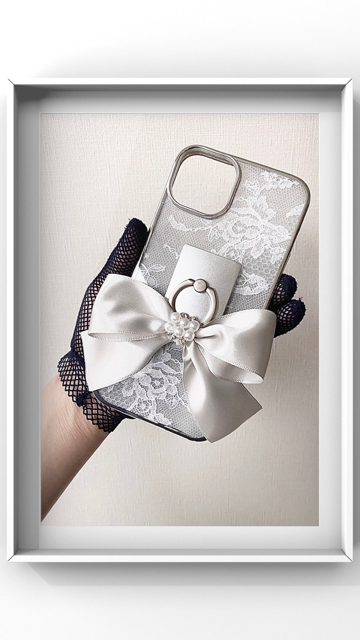 IP-126 Hime.フランス製レースシートリングRibbonスタンド全機種対応スマホケース
