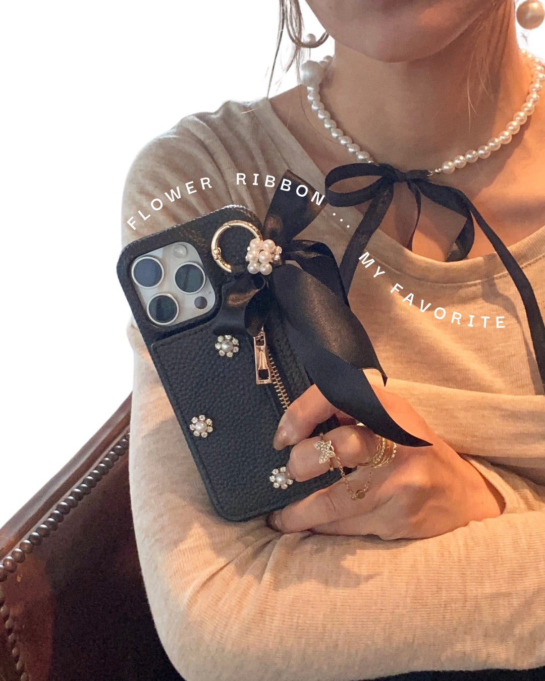 IP-214 Hime.カードポケットコインケース付きRibbonスマホケース