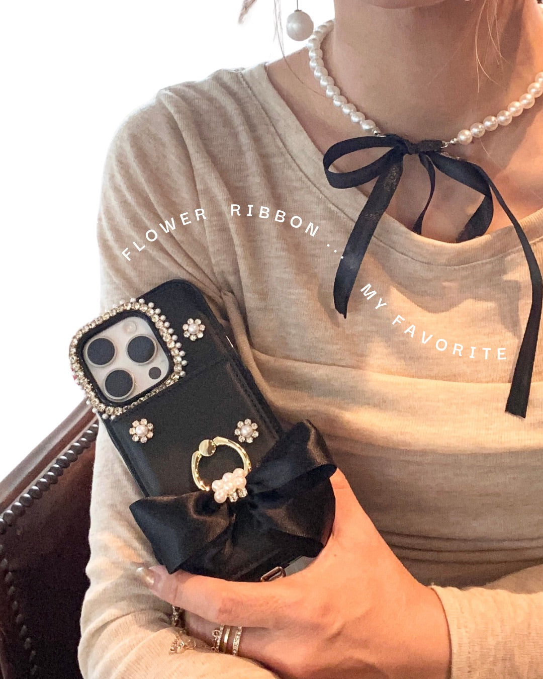 IP-215 Hime.カードポケット付きRibbonスマホケース