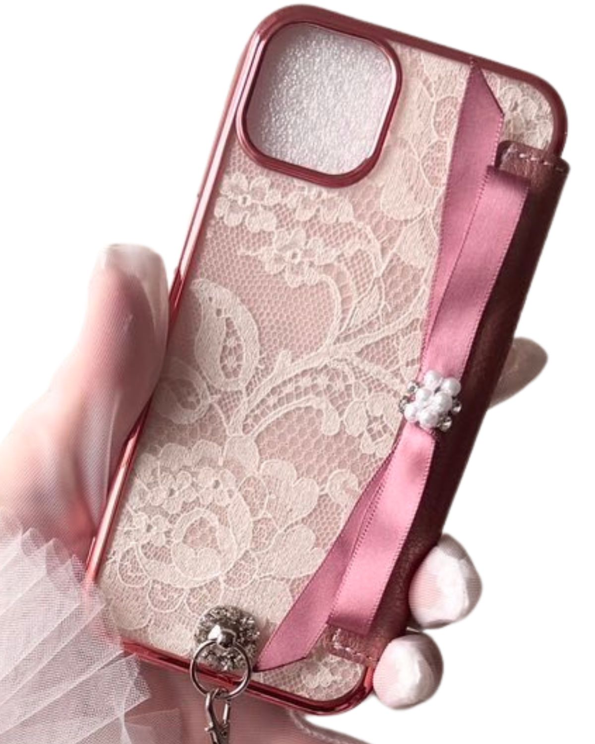 Hime. エレガントフレンチガーリー フリップリボン 手帳型 iPhoneケース|フランス製レース×上品デザイン(全機種対応)
