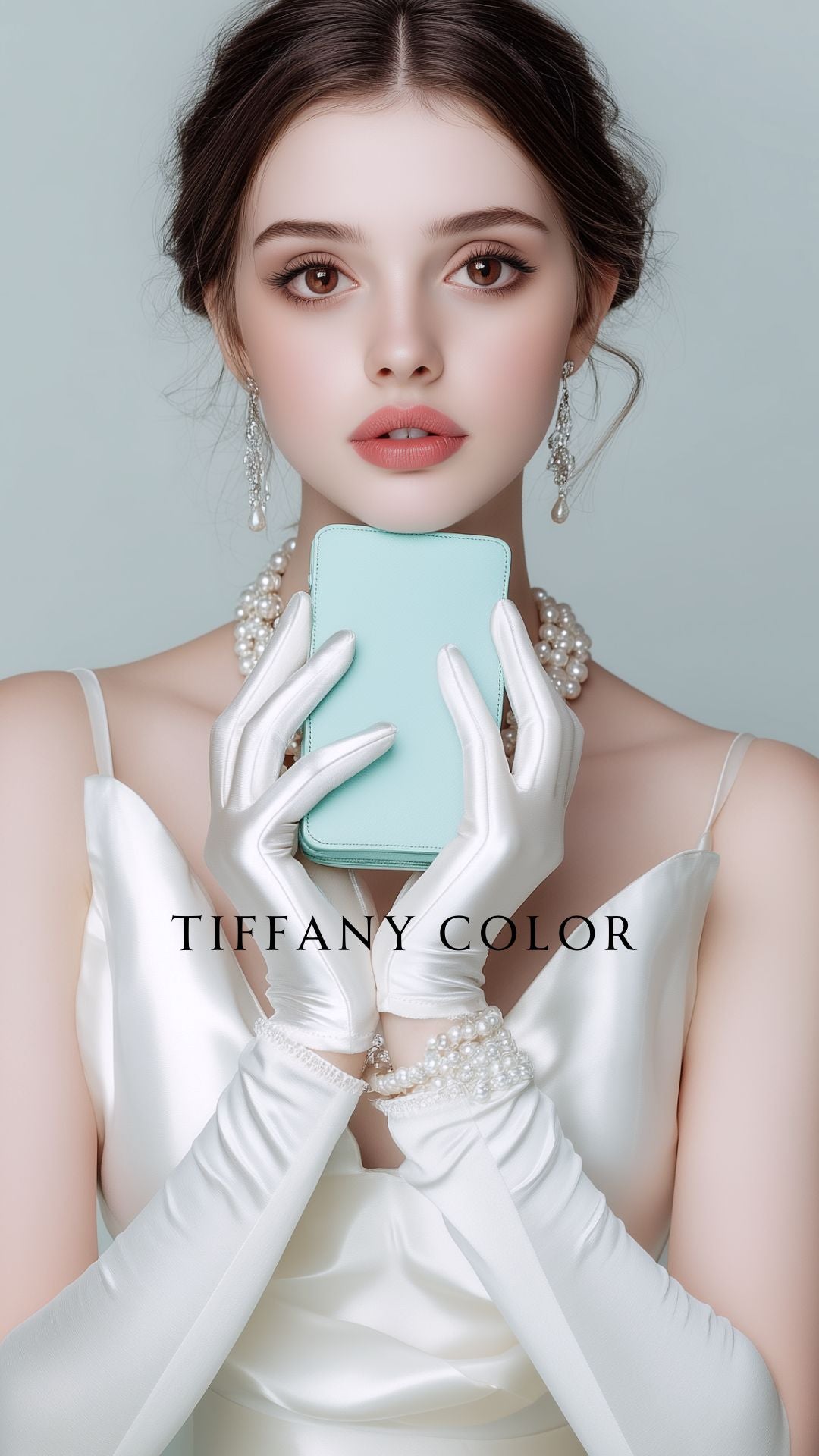 IP-184 Hime. Tiffany blueパールビジュー手帳型iphoneケース