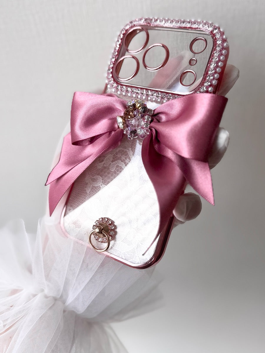 Hime. フランス製高級リバーレースハンドメイド フリップリボン 手帳型オーダー iPhoneケース｜ハンドメイド×大人可愛い（全機種対応）