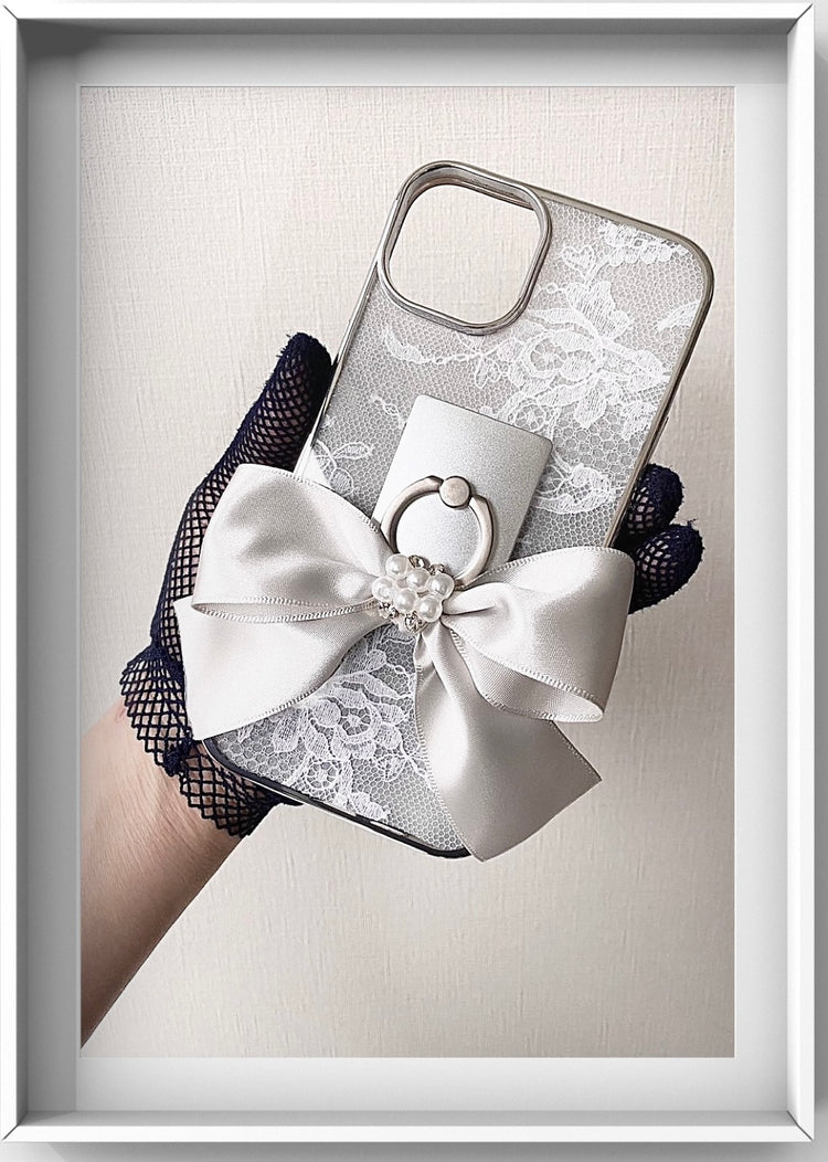 Hime. フランス製高級リバーレース×リボン付き iPhoneケース｜大人可愛い  × クリアデザイン（全機種Android対応）