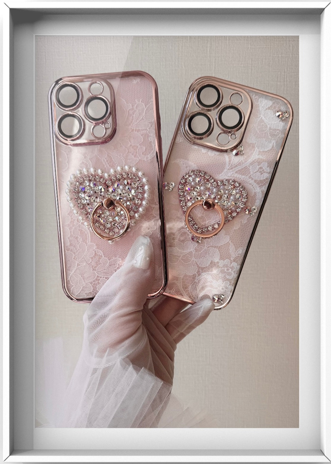 Hime. フランス製レースハートスワロフスキーリングiPhoneケース