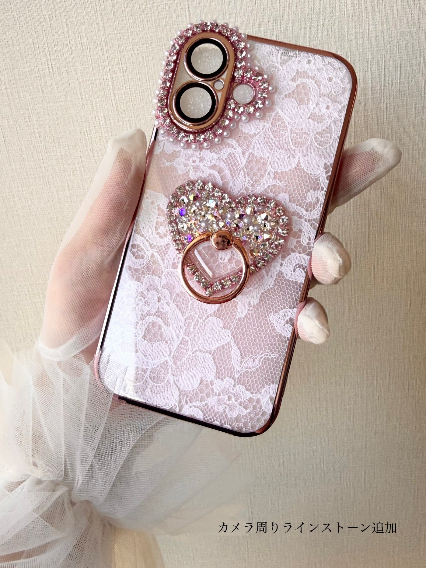 Hime. フランス製レースハートスワロフスキーリングiPhoneケース