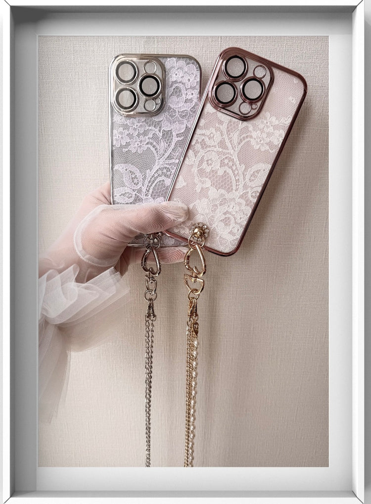 Hime. Classic French Girly 3-Way Long Chain iPhone Case | French Lace & Elegant Design (Compatible with All Models)