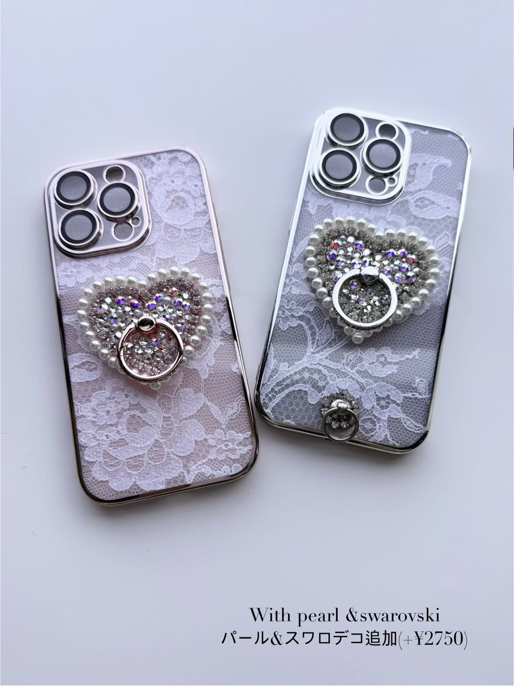 Hime. フランス製レースハートスワロフスキーリングiPhoneケース