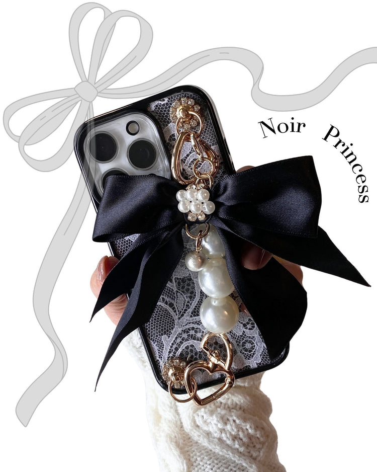 Hime. フランス製レースサテンリボン iPhoneケース｜ジャラジャラスマホ×大人可愛いパールハンドル付き（全機種Android対応）