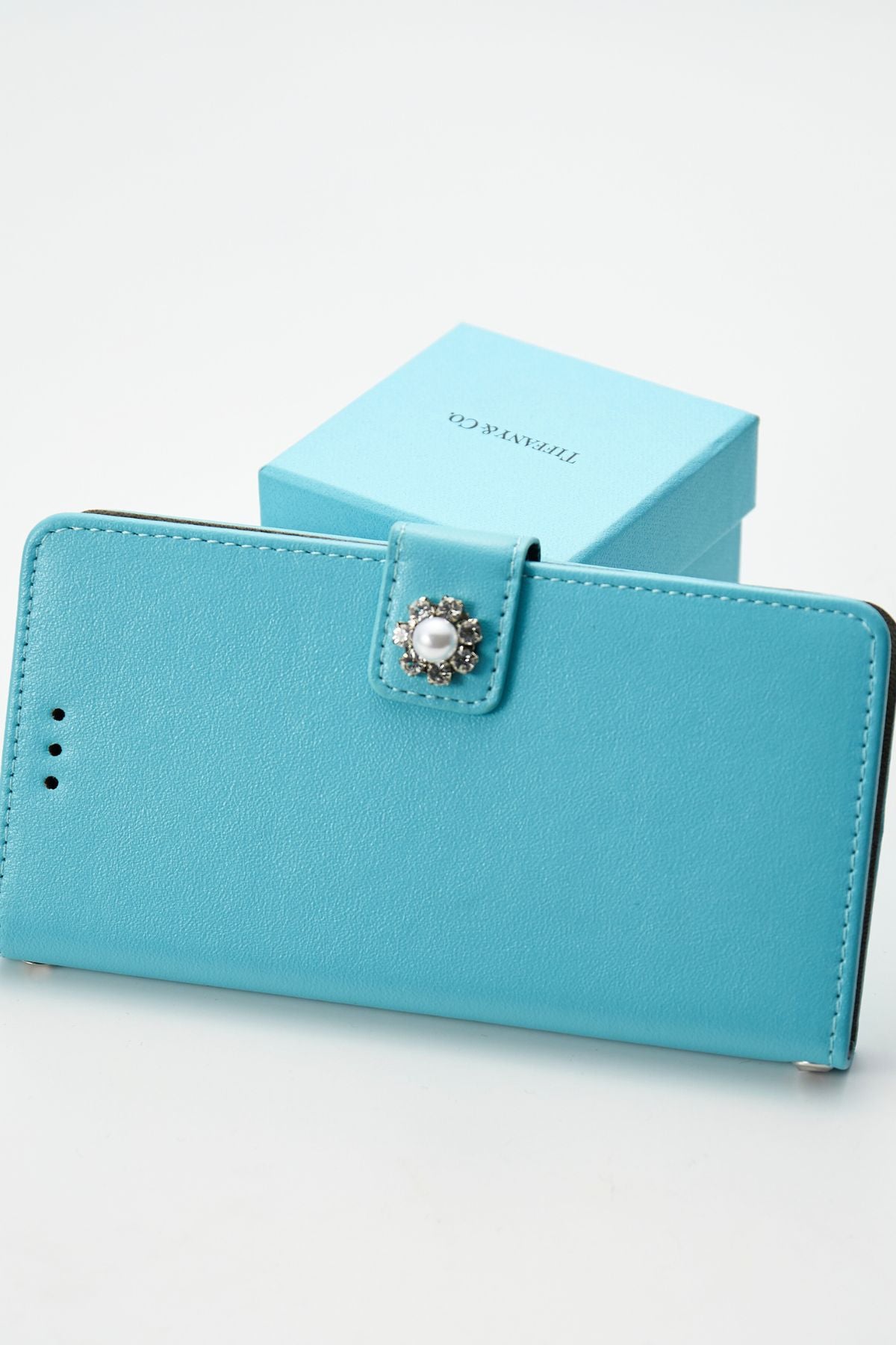 IP-184 Hime. Tiffany blueパールビジュー手帳型iphoneケース