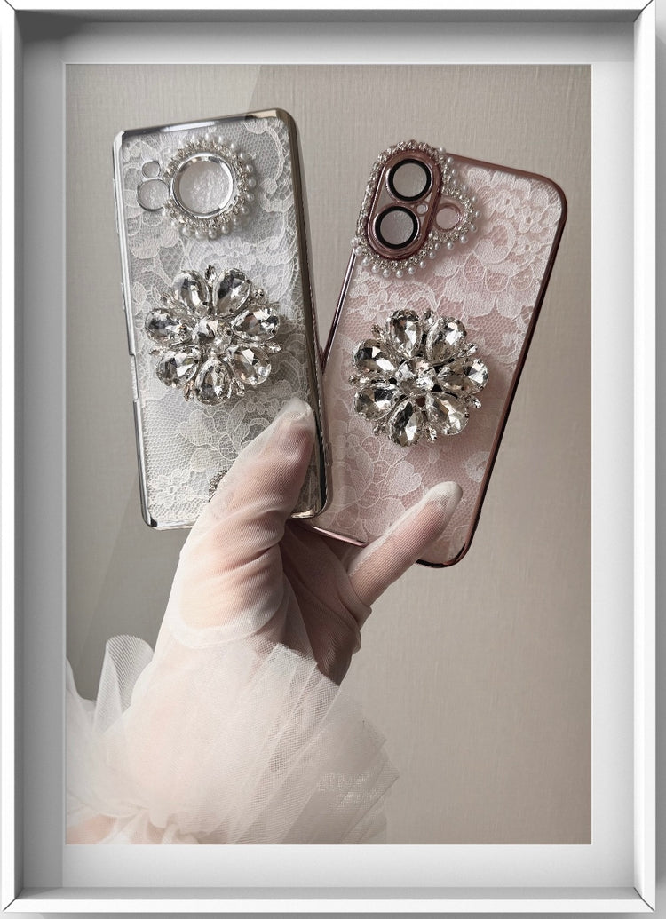 Hime. French Girly Flower Lace iPhone Case | River Lace x Jewel Design (Compatible with All Models)