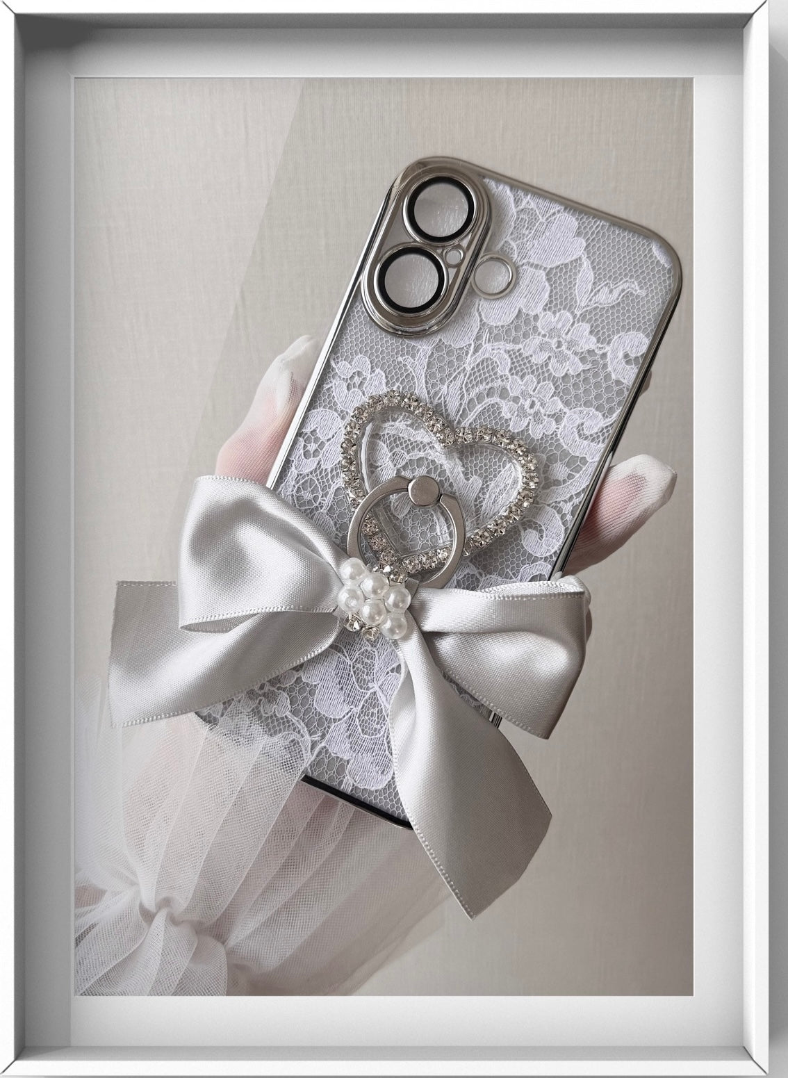 Hime. Elegant French Girly Lace iPhone Case with Ribbon Ring | Refined Lace Design (Compatible with All Models)