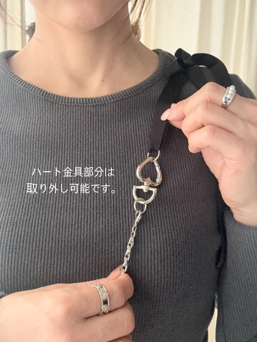 Hime.グログランリボンチェーン肩がけストラップ