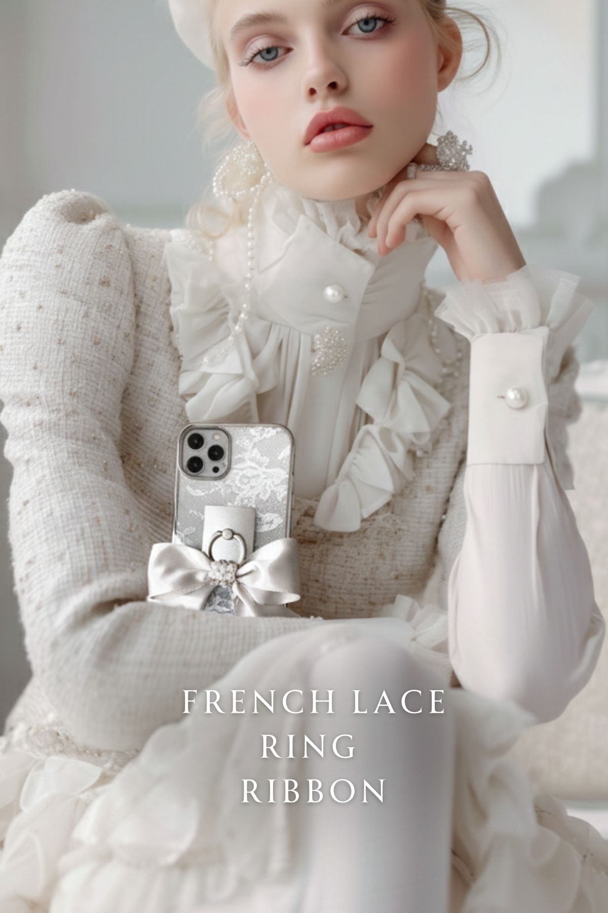 Hime. フランス製高級リバーレース×リボン付き iPhoneケース｜大人可愛い  × クリアデザイン（全機種Android対応）