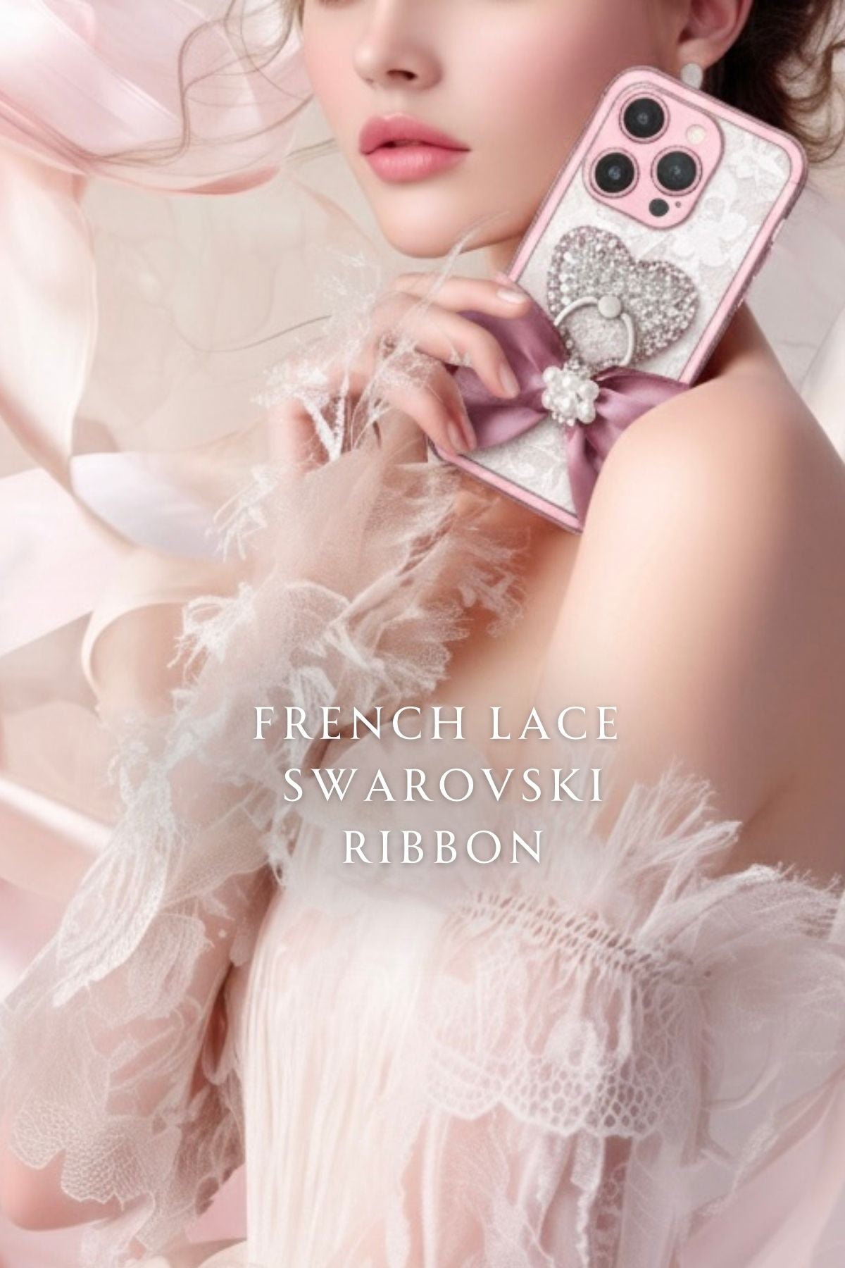 Hime. フランス製レースリングリボンオーダー iPhoneケース｜キラキラ×スワロフスキーハートリング（全機種Android対応）