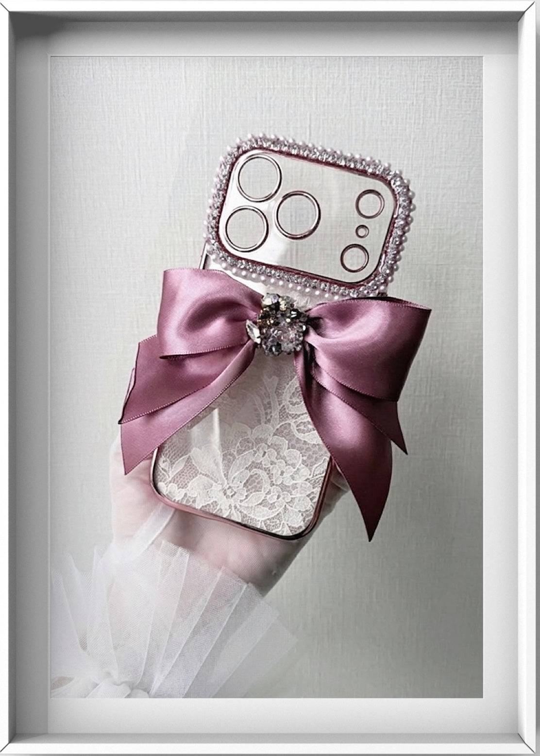 Hime. Elegant French Girly Flip Ribbon Wallet-Style iPhone Case | French Lace with Elegant Design (Compatible with All Models)